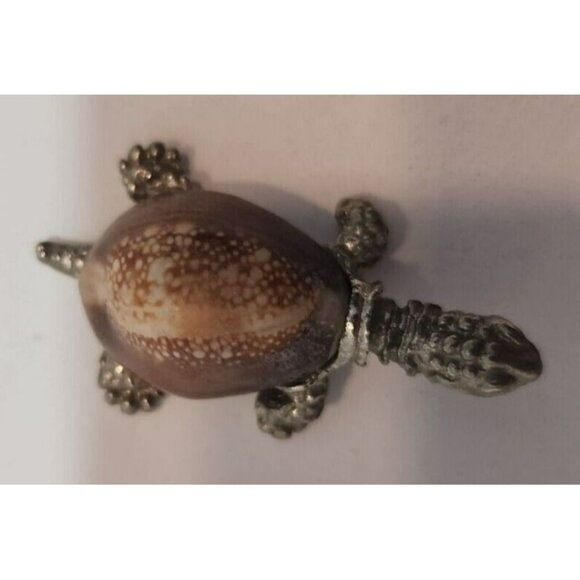Vtg Silver Colored Metal And Real Shell Turtle Figurine 2.25" by 1" - Picture 2 of 10